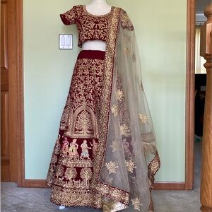Elegant Maroon and Gold Lehenga Choli Set